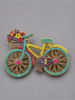 Rhinestone Bicycle Brooch  in Blue #cz903
